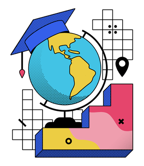 Illustration of a graduate travelling abroad